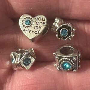Charms- for bracelet (4) Silver like blueish turquoise nwt